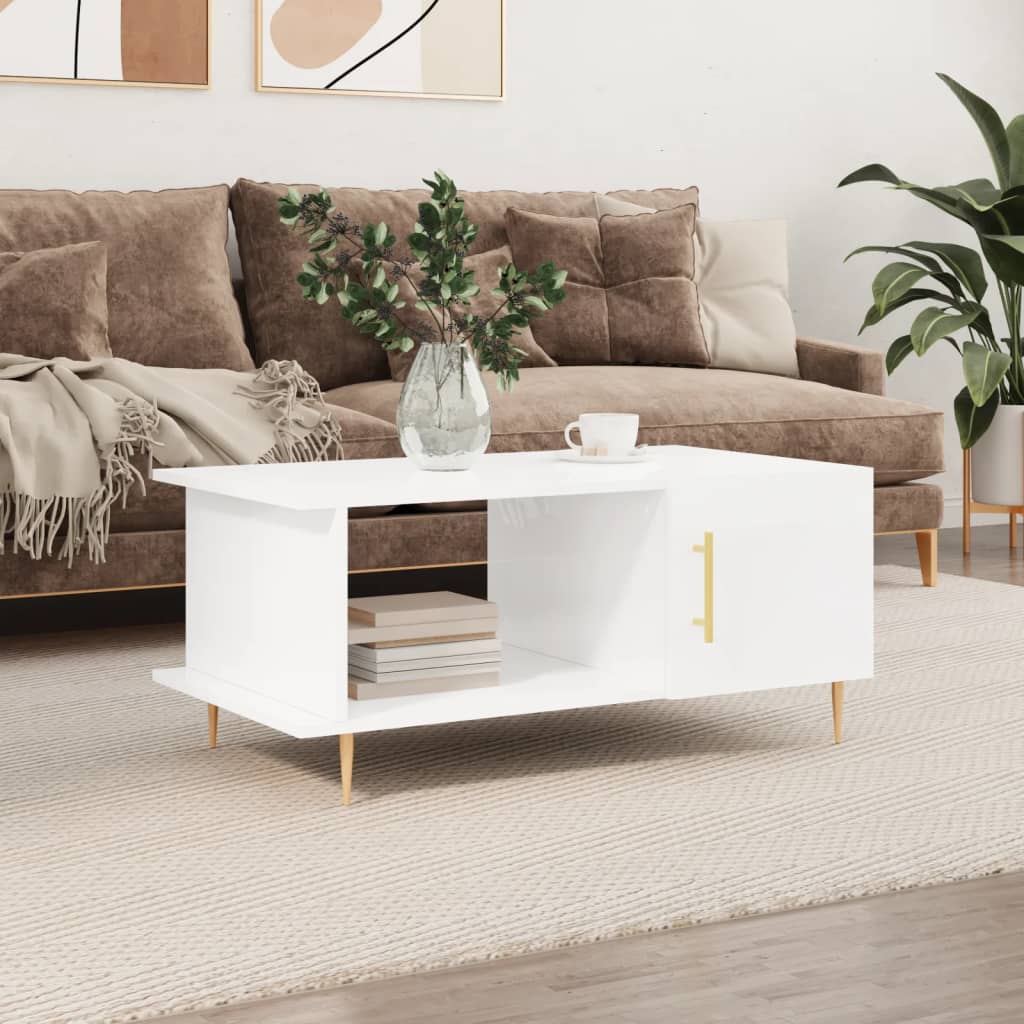 Coffee table, glossy white, 90x50x40 cm, composite wood