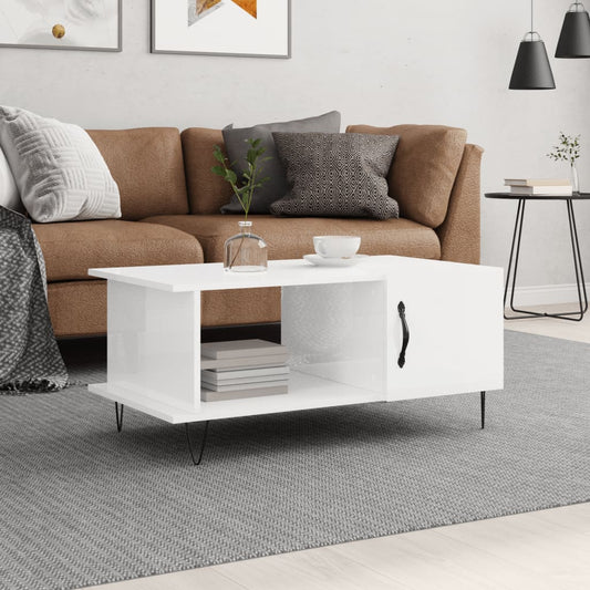 Coffee table, glossy white, 90x50x40 cm, composite wood