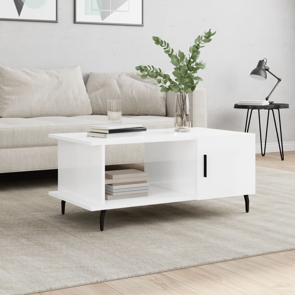 Coffee table, glossy white, 90x50x40 cm, composite wood