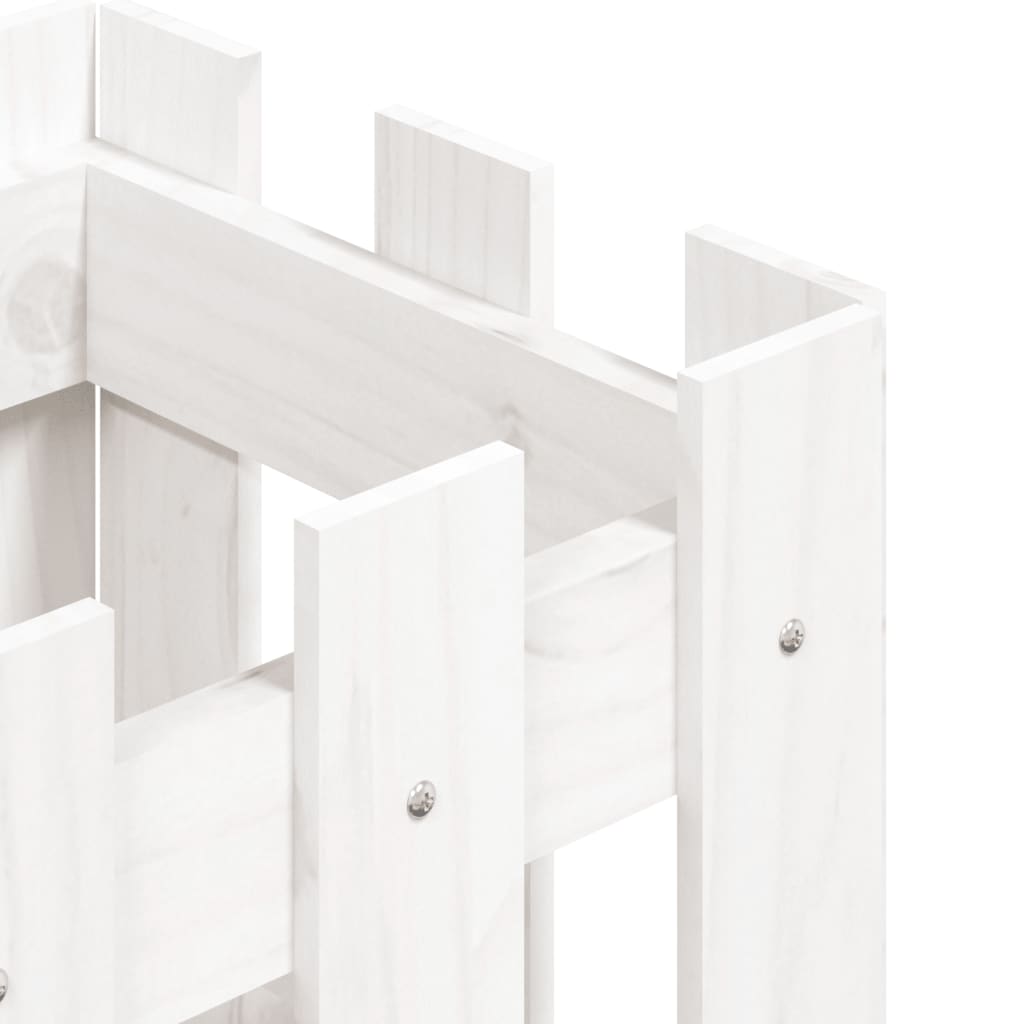 Jardinieră grădină design gard, alb, 30x30x30 cm lemn masiv pin