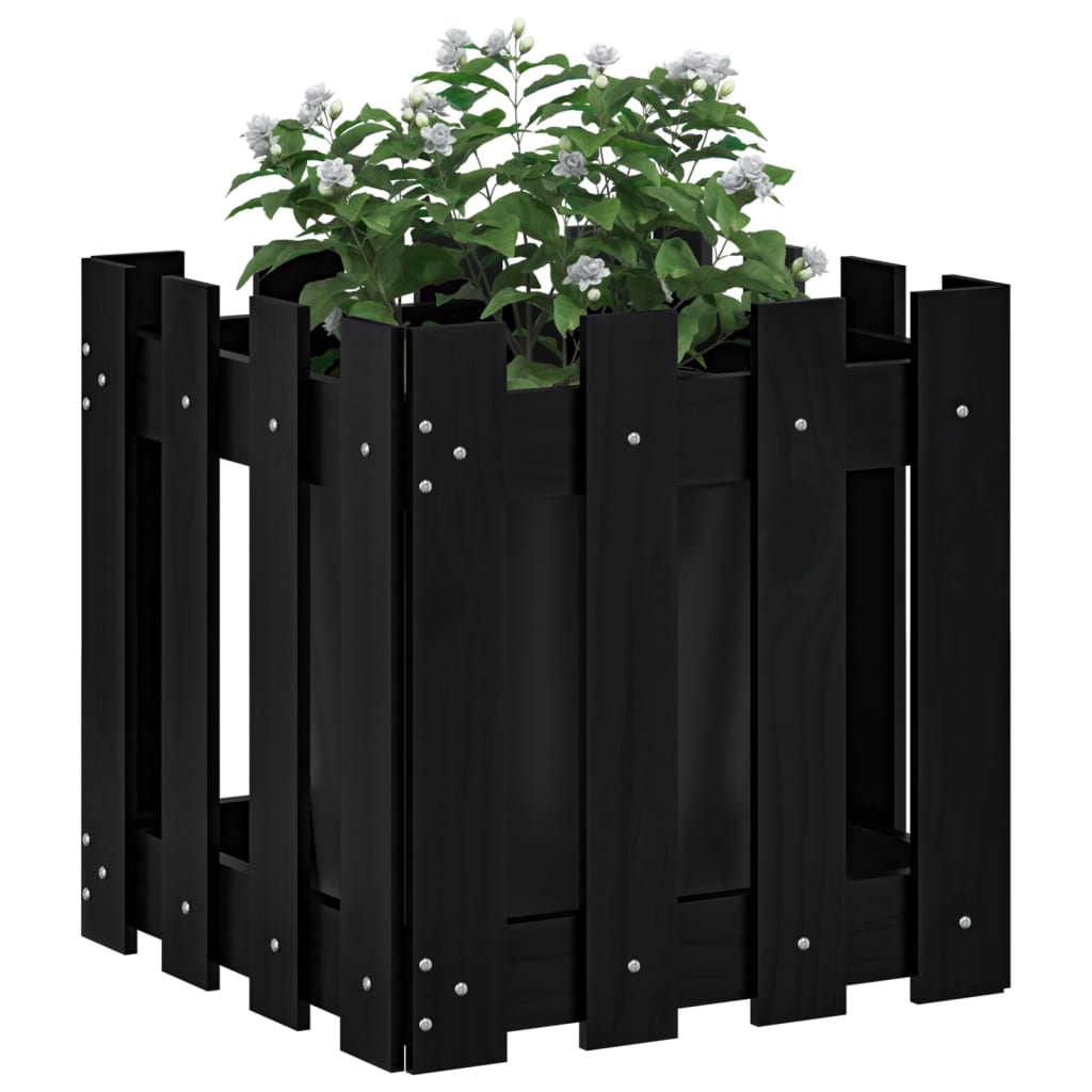 Jardinieră grădină design gard negru 40x40x40 cm lemn masiv pin