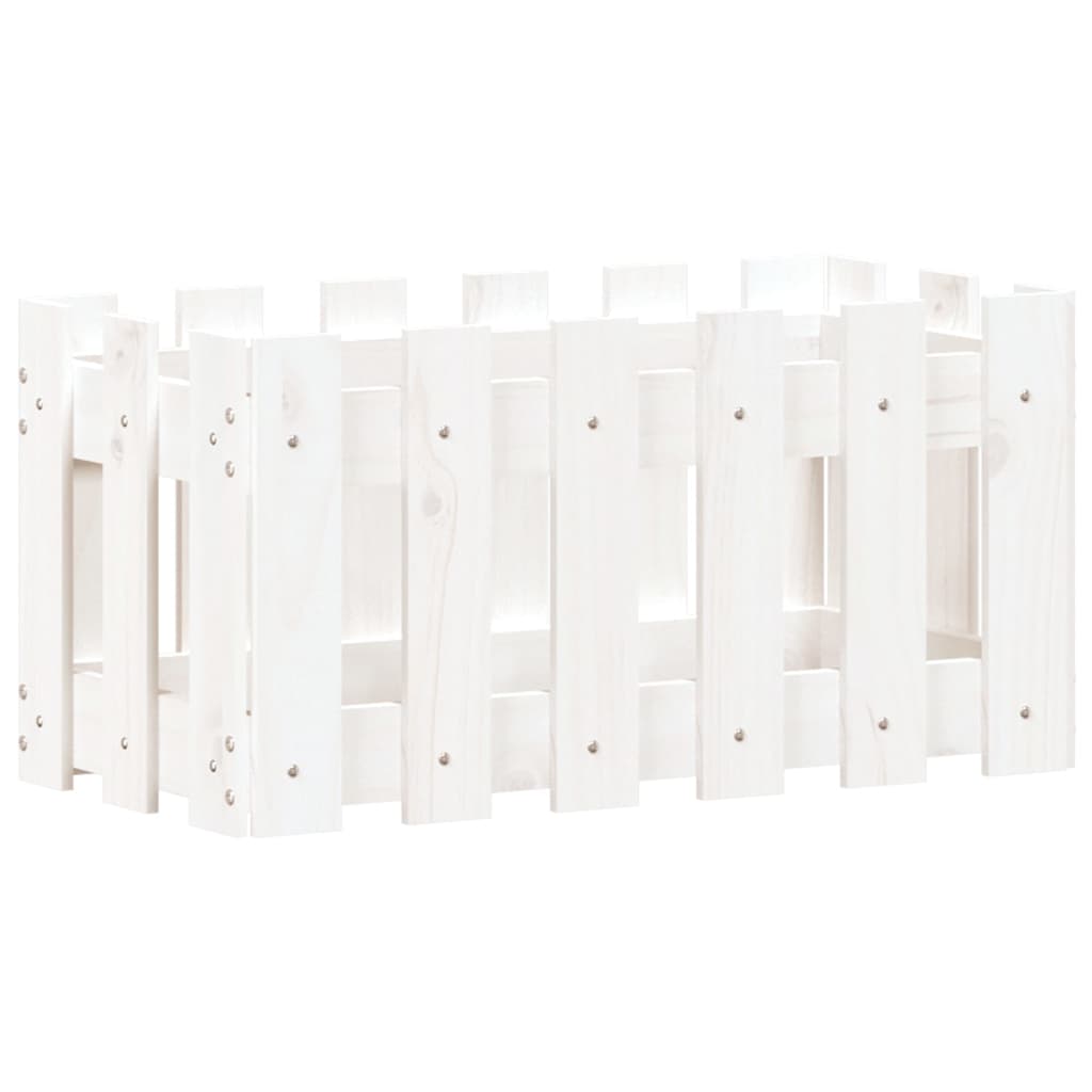 Jardinieră grădină design gard, alb, 60x30x30 cm lemn masiv pin