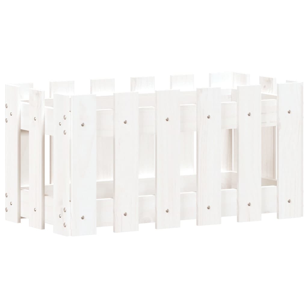 Jardinieră grădină design gard, alb, 60x30x30 cm lemn masiv pin