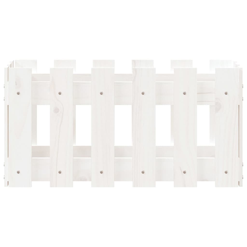 Jardinieră grădină design gard, alb, 60x30x30 cm lemn masiv pin