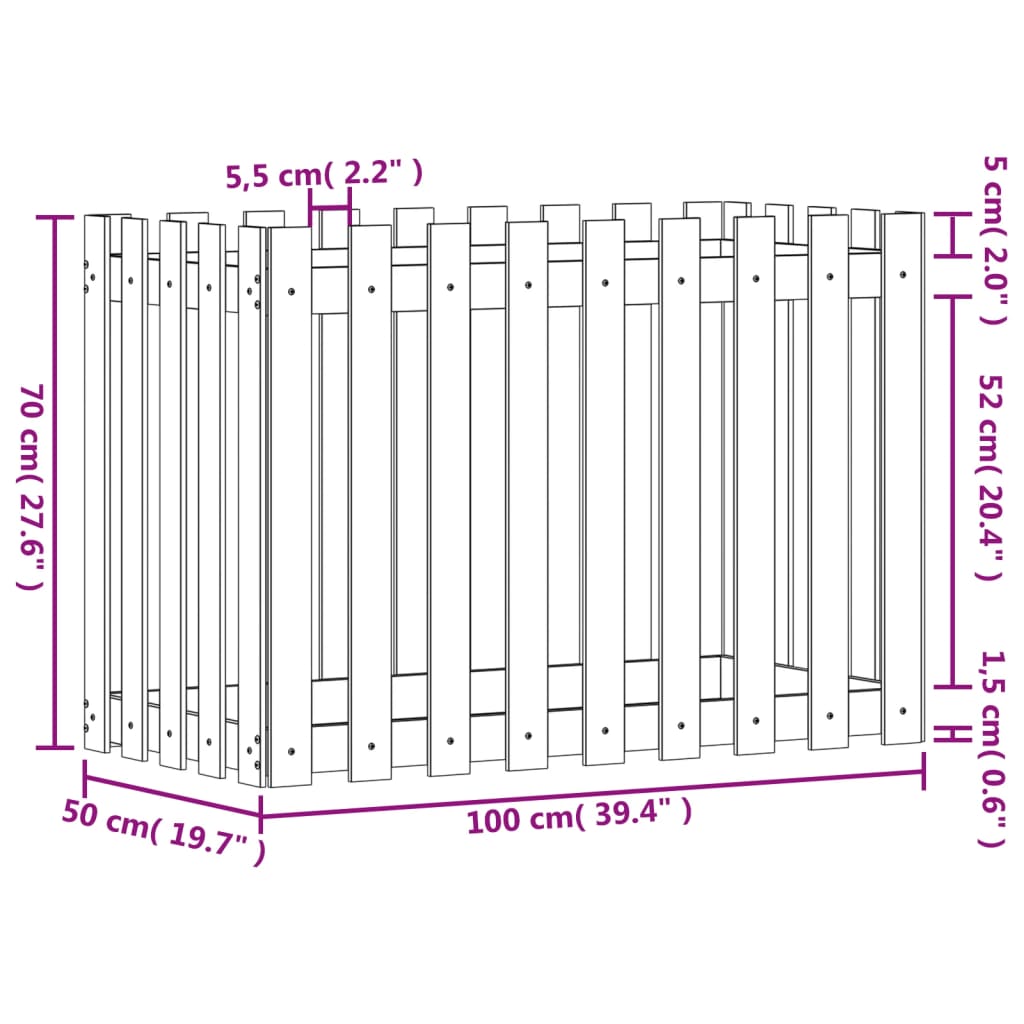 Pat înălțat grădină design gard 100x50x70 cm lemn impregnat pin