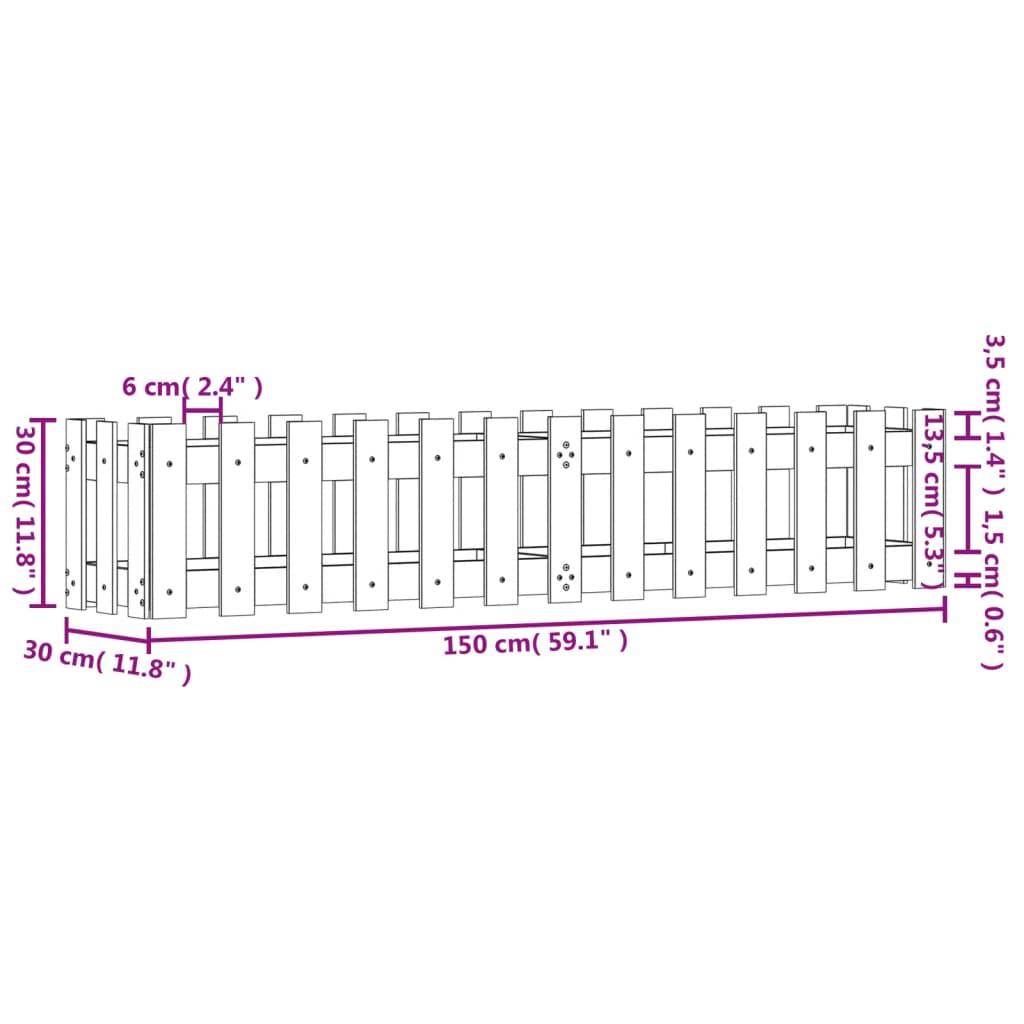 Pat înălțat grădină design gard alb 150x30x30cm lemn pin tratat