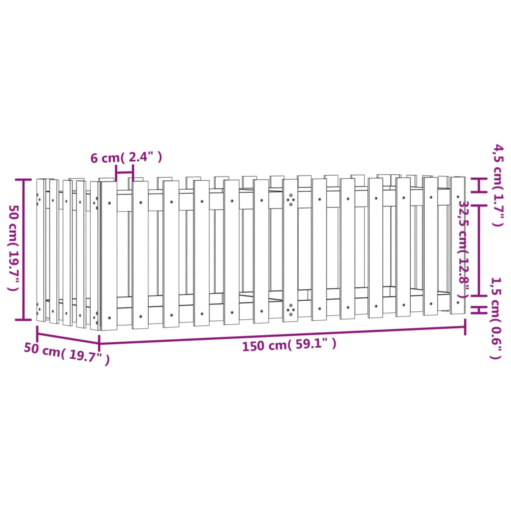 Pat înălțat grădină design gard 150x50x50 cm lemn de pin tratat
