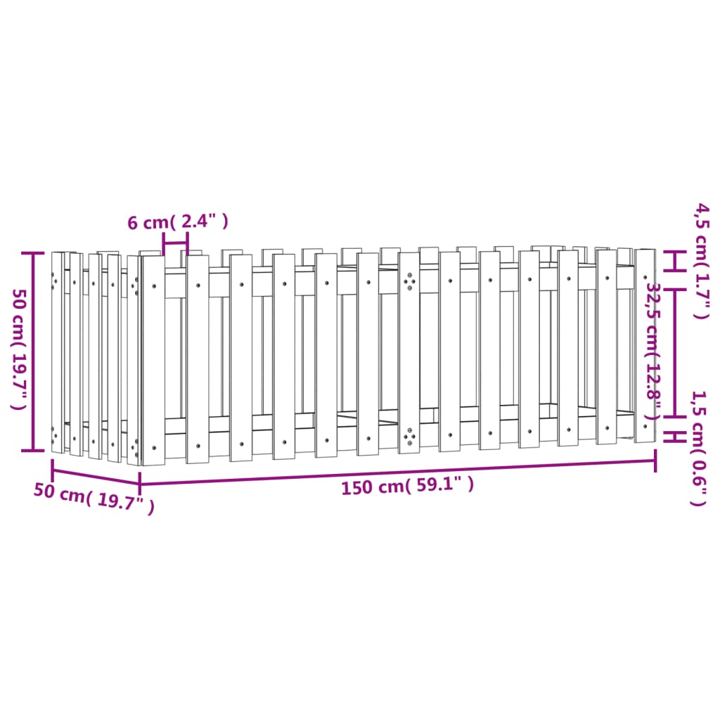 Pat înălțat grădină design gard alb 150x50x50cm lemn pin tratat