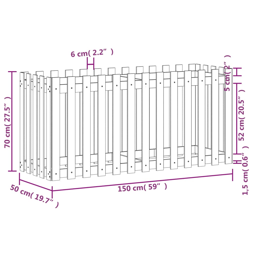 Pat înălțat grădină design gard 150x50x70 cm lemn impregnat pin