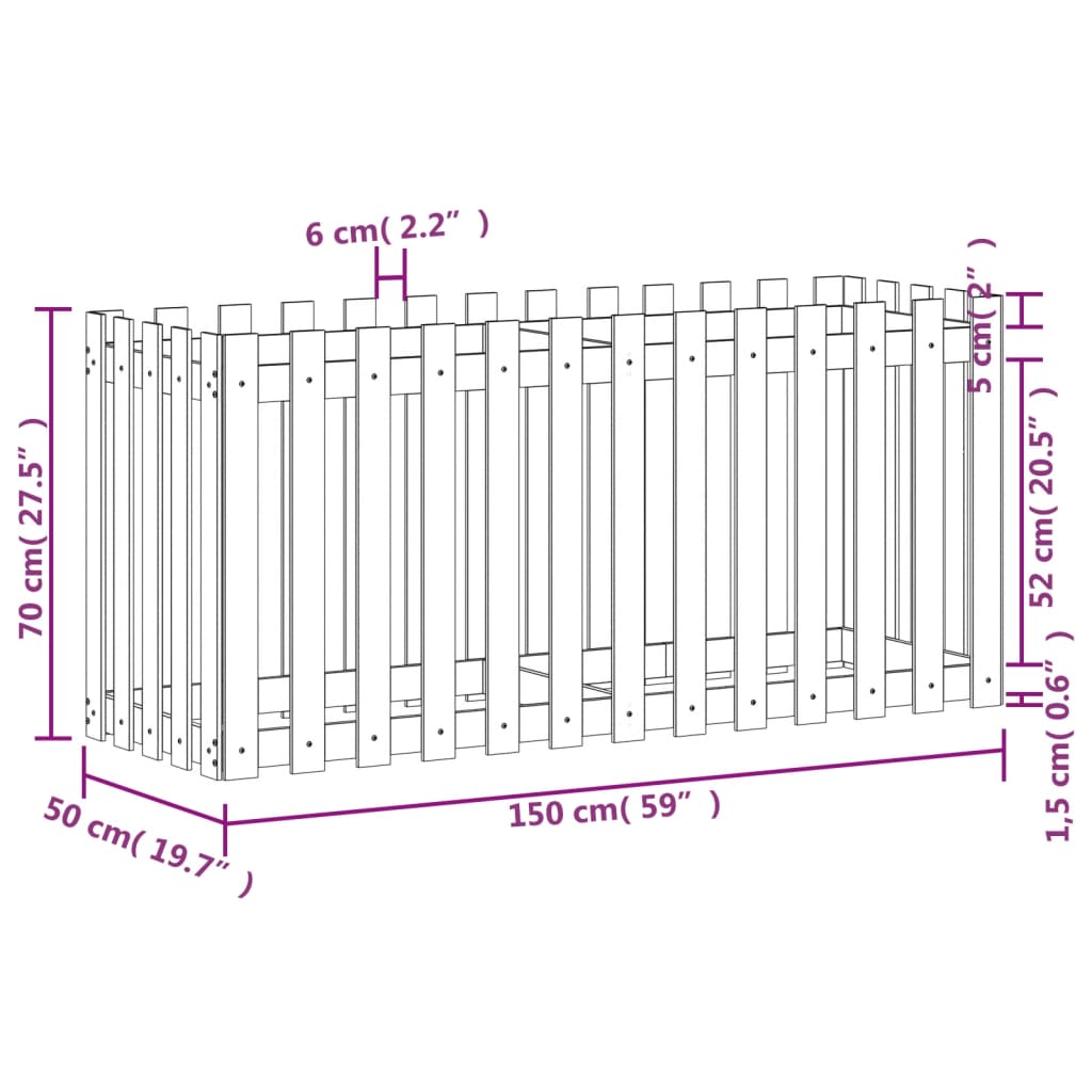 Pat înălțat grădină design gard 150x50x70 cm lemn impregnat pin