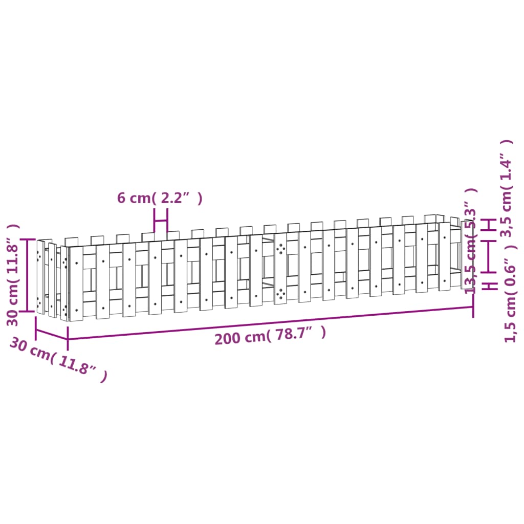 Pat înălțat grădină cu design gard 200x30x30 cm lemn douglas