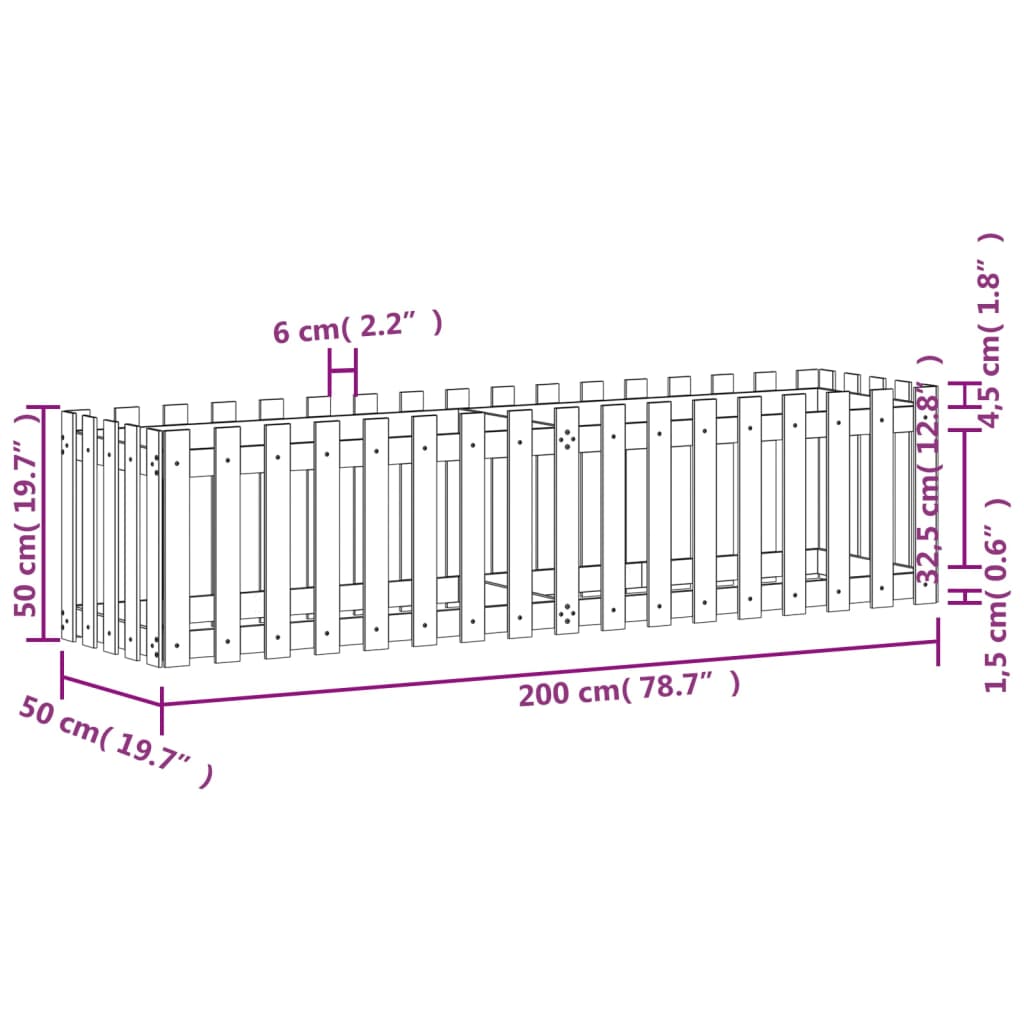 Pat înălțat grădină design gard alb 200x50x50cm lemn pin tratat