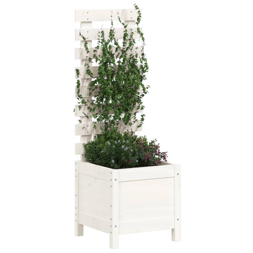 Jardinieră de grădină cu raft alb 39x39,5x114 cm lemn masiv pin