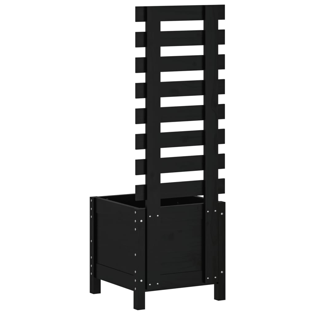 Jardinieră grădină cu raft negru 39x39,5x114 cm, lemn masiv pin