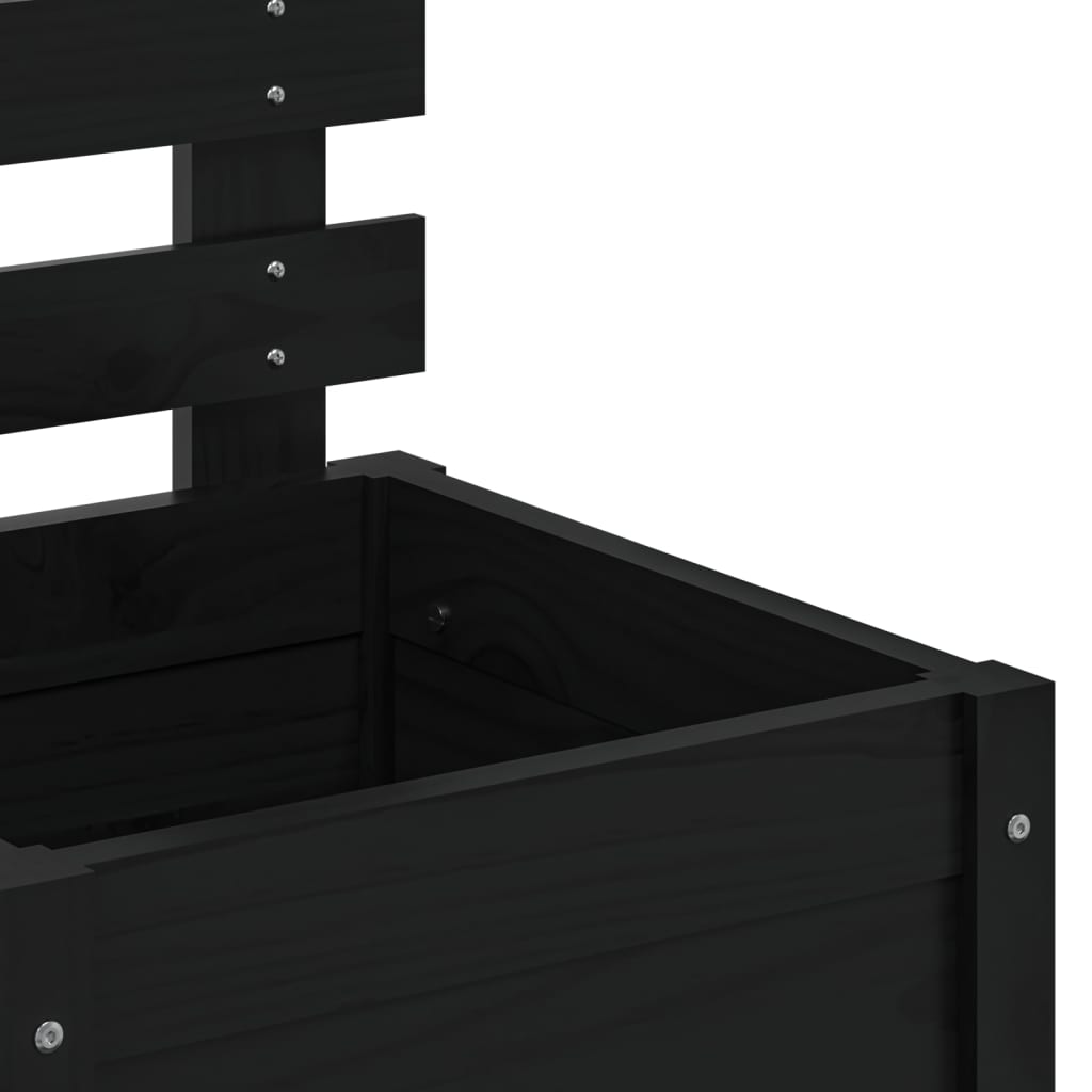 Jardinieră grădină cu raft negru 39x39,5x114 cm, lemn masiv pin