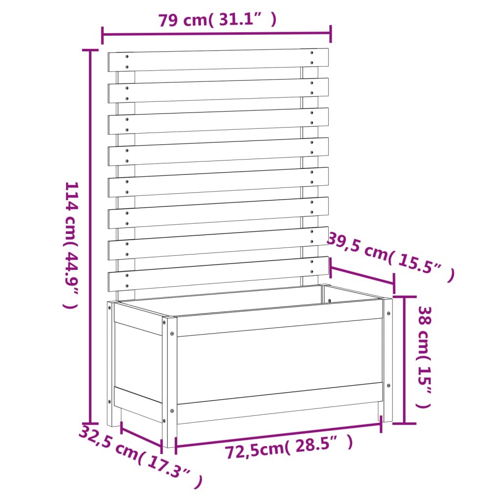 Jardinieră de grădină cu raft, 79x39,5x114 cm, lemn masiv pin