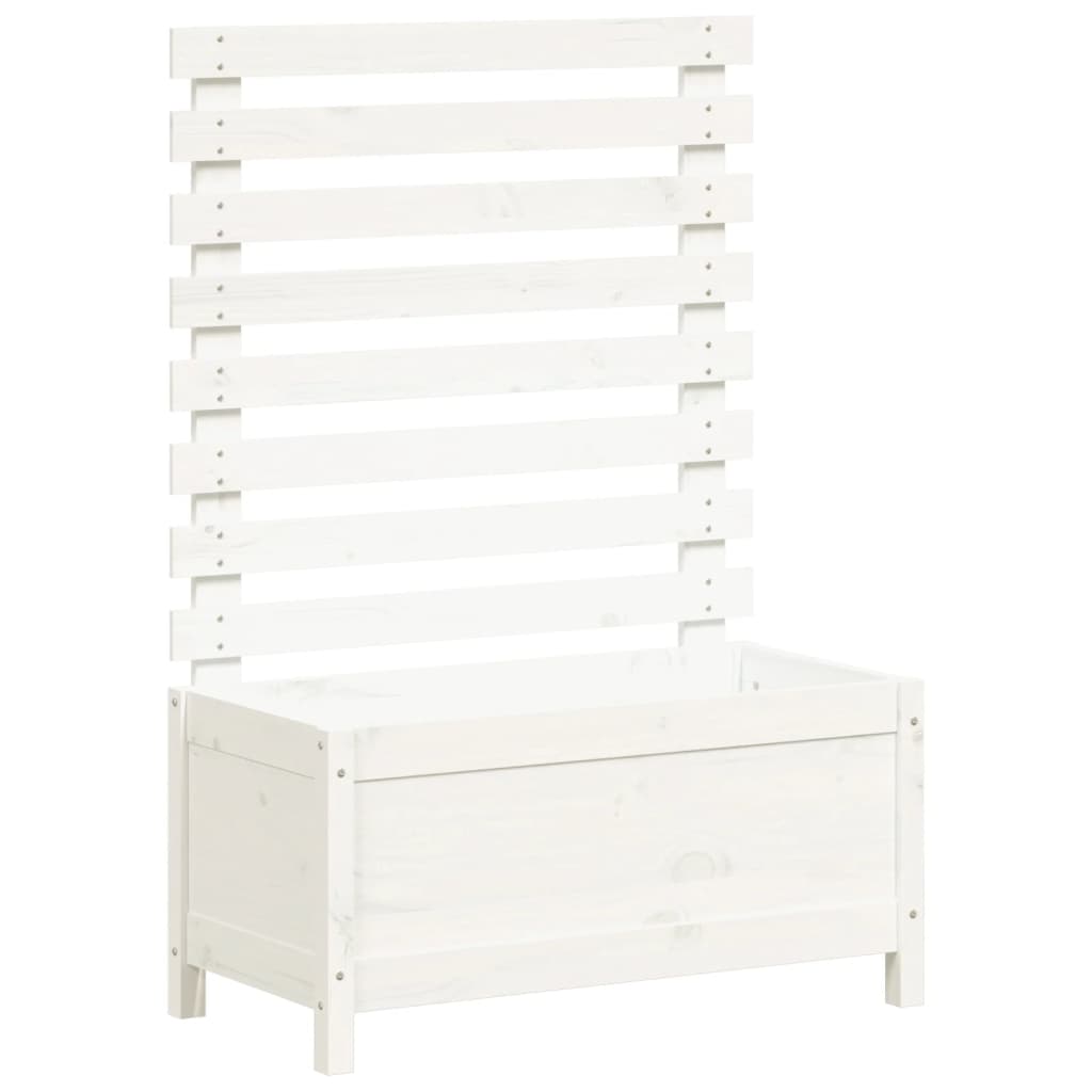 Jardinieră de grădină cu raft alb 79x39,5x114 cm lemn masiv pin