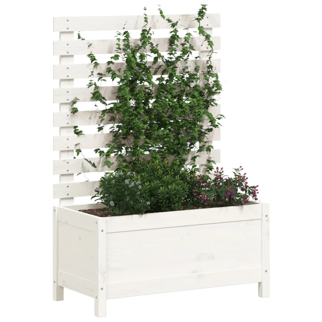 Jardinieră de grădină cu raft alb 79x39,5x114 cm lemn masiv pin