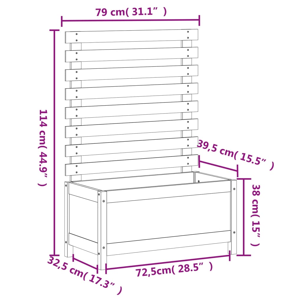 Jardinieră de grădină cu raft alb 79x39,5x114 cm lemn masiv pin