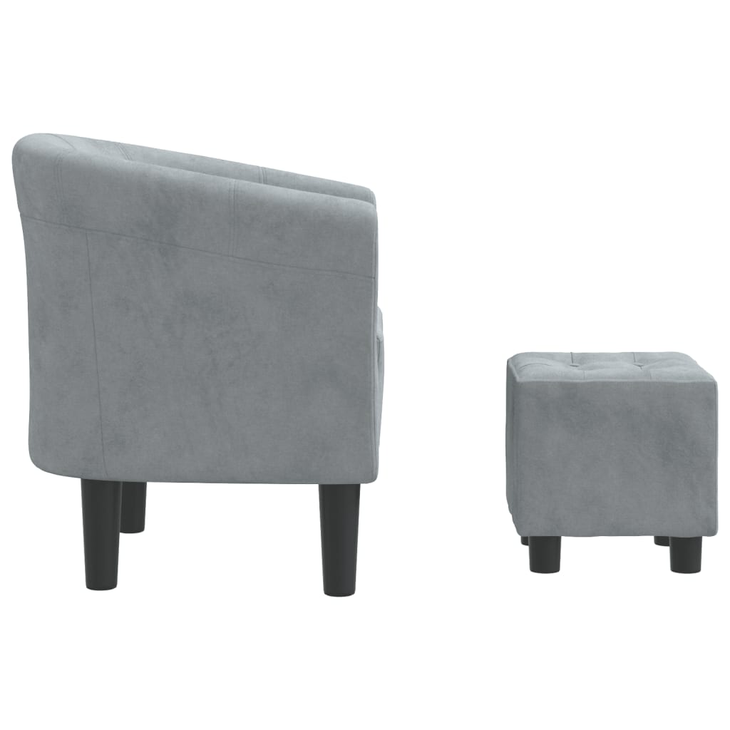 Fotoliu tip cuvă cu taburet, gri închis, catifea
