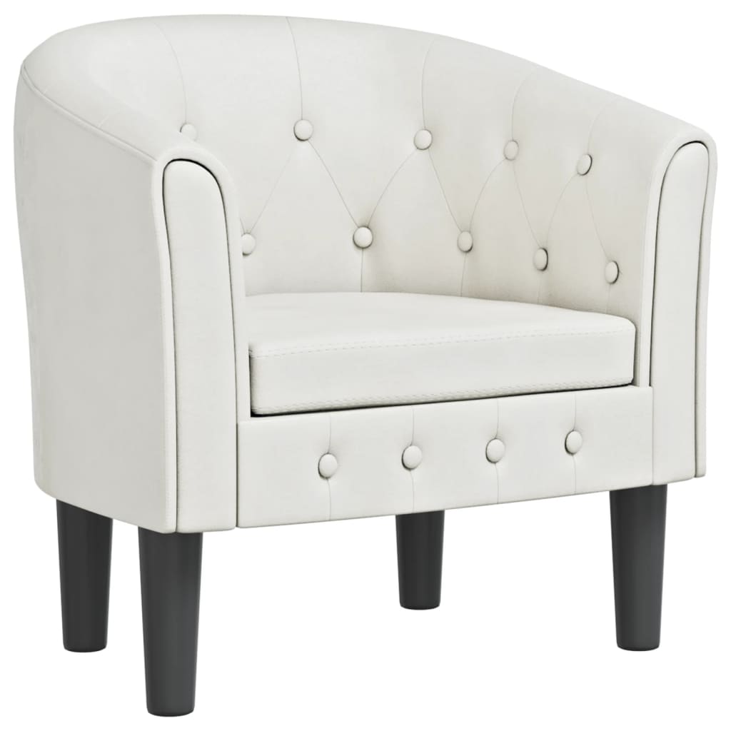 Tub type armchair, white, ecological leather