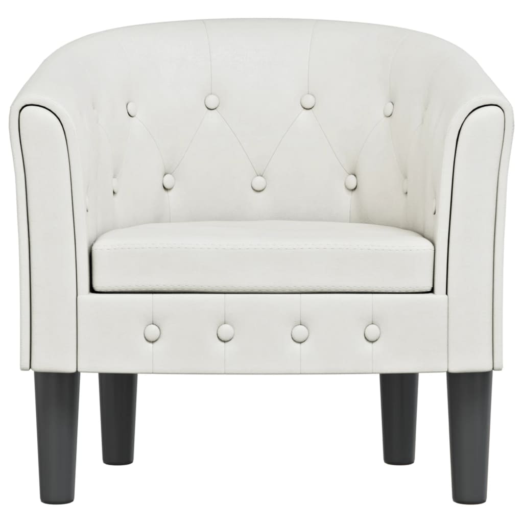 Tub type armchair, white, ecological leather