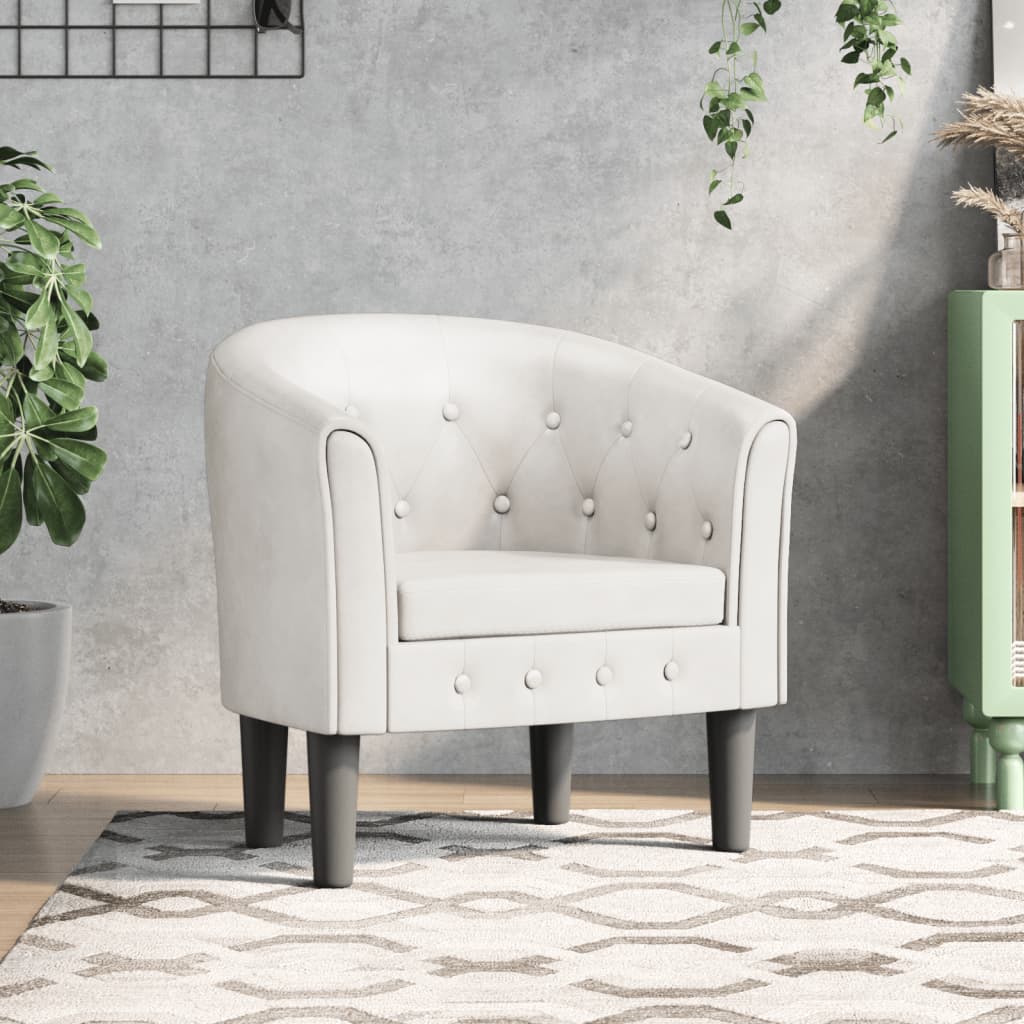 Tub type armchair, white, ecological leather