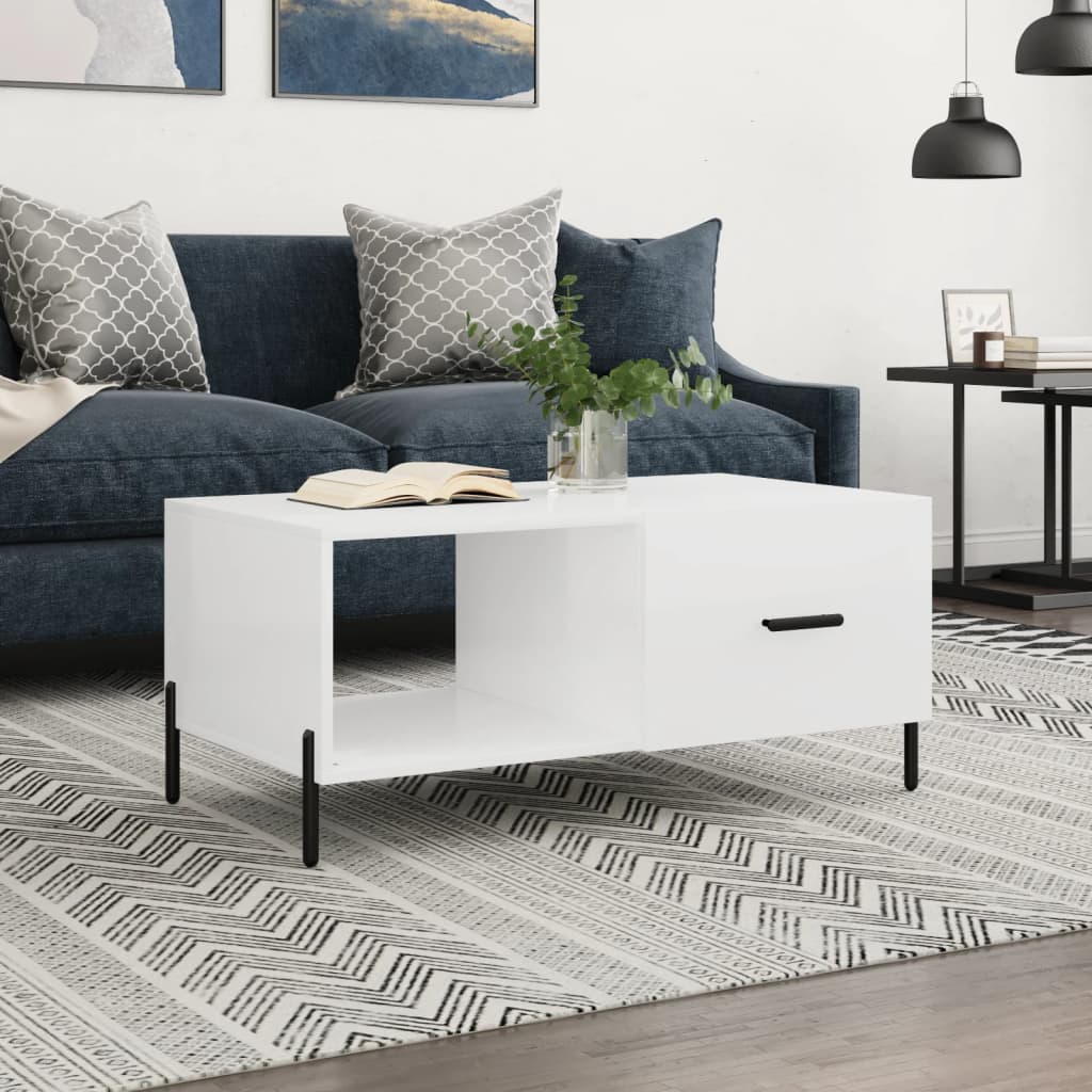 Coffee table, glossy white, 90x50x40 cm, composite wood