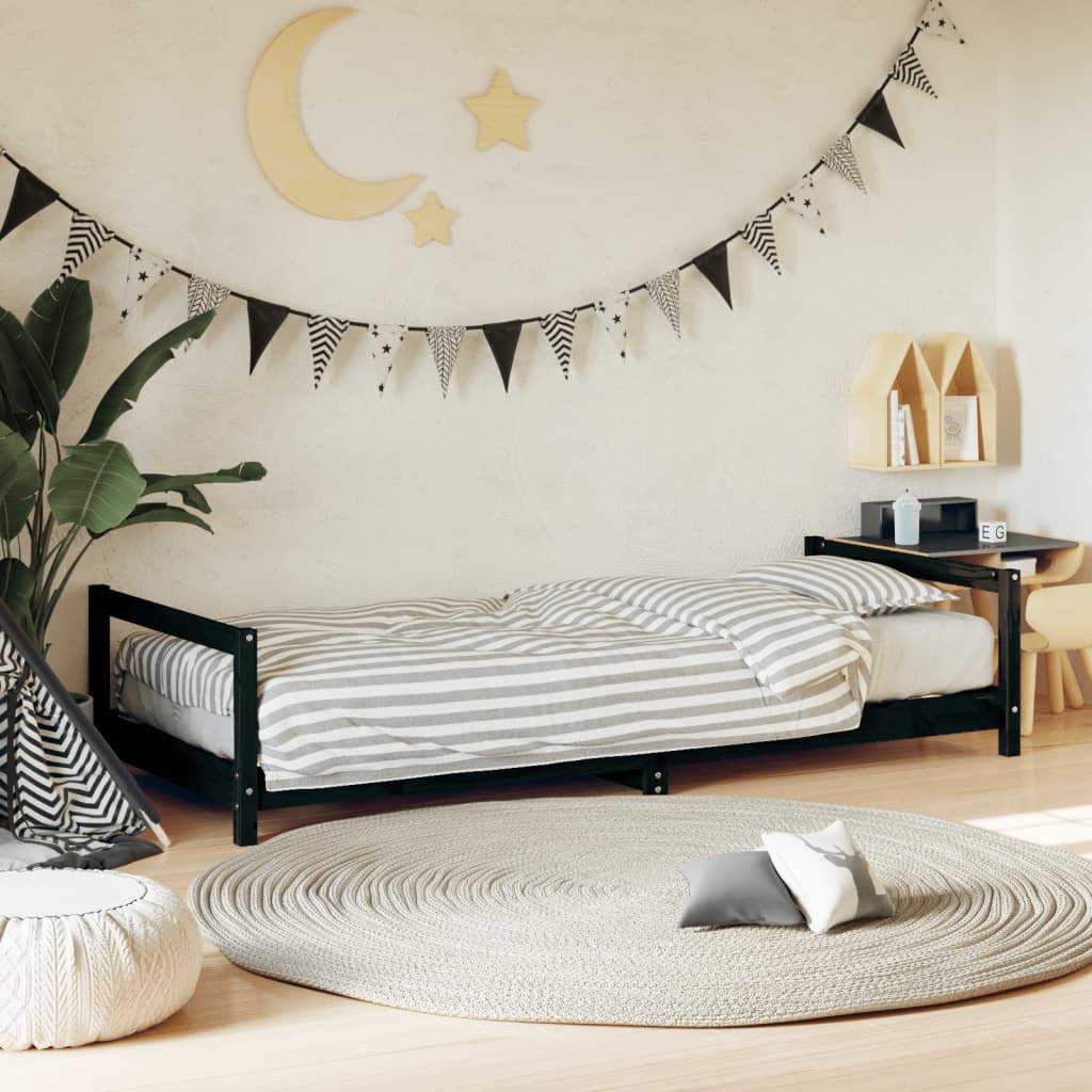 Bed frame for children, black, 90x200 cm, solid pine wood