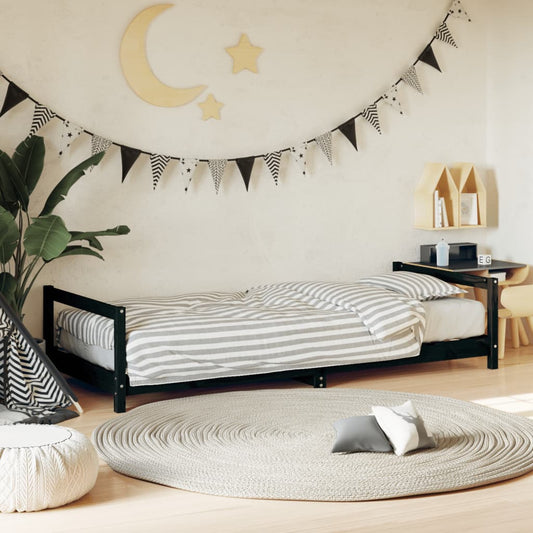 Bed frame for children, black, 90x200 cm, solid pine wood