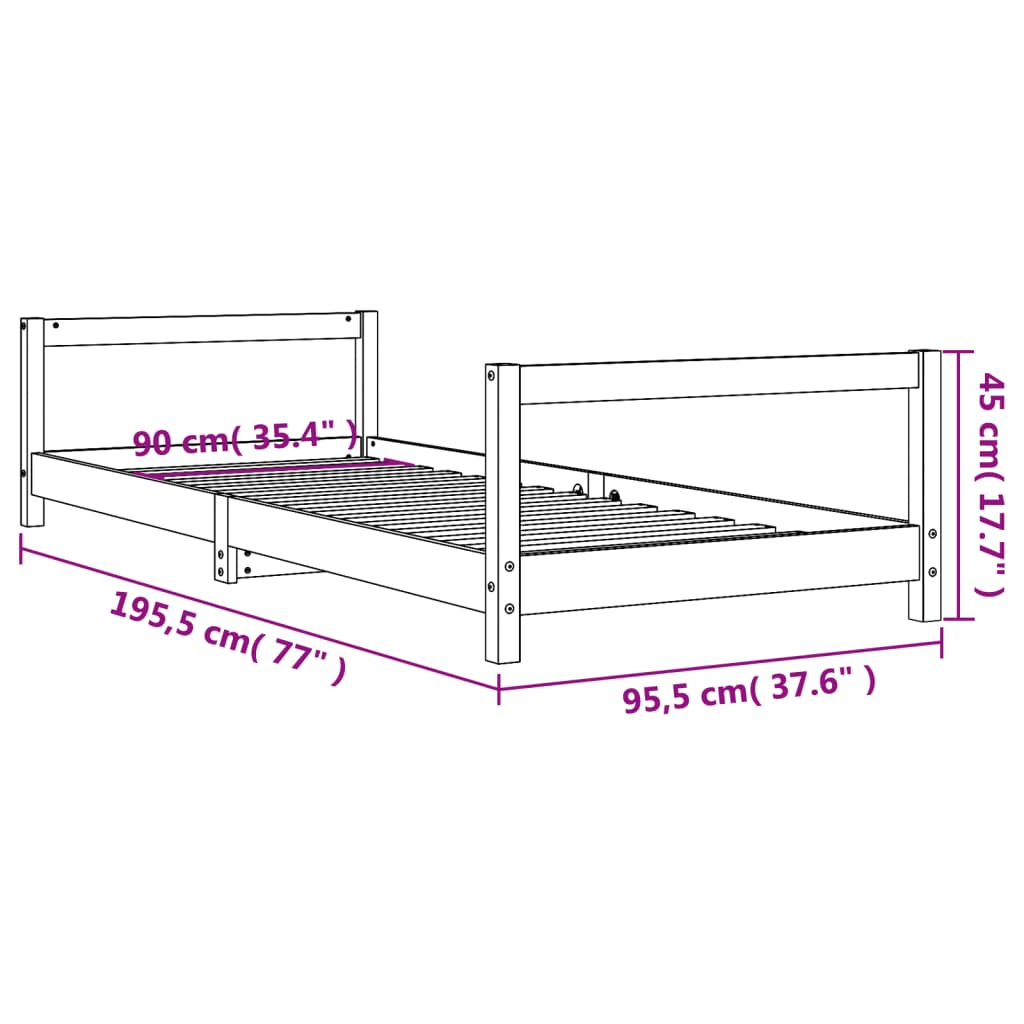 Bed frame for children, white, 90x190 cm, solid pine wood