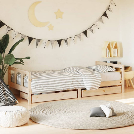 Bed frame with drawers for children, 90x200 cm, solid pine wood