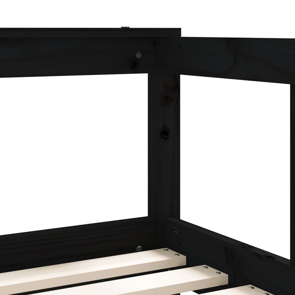 Children's bed frame with drawers, black, 70x140 cm, solid pine wood
