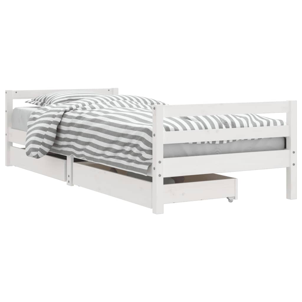 Children's bed frame with drawers, white, 80x200 cm, solid pine wood