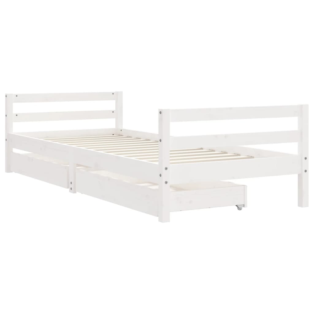 Children's bed frame with drawers, white, 80x200 cm, solid pine wood