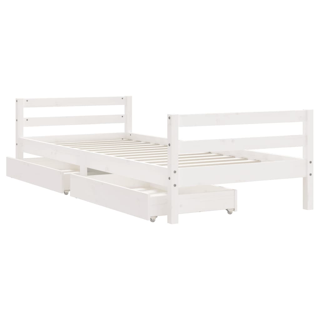 Children's bed frame with drawers, white, 80x200 cm, solid pine wood