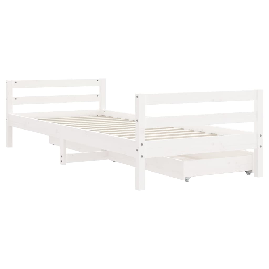 Children's bed frame with drawers, white, 80x200 cm, solid pine wood
