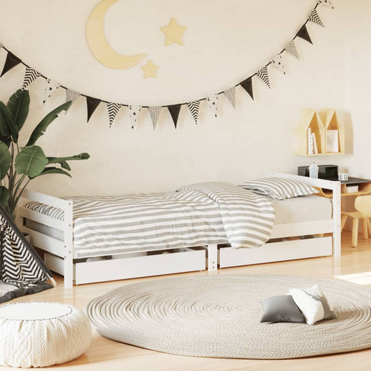 Children's bed frame with drawers, white, 80x200 cm, solid pine wood