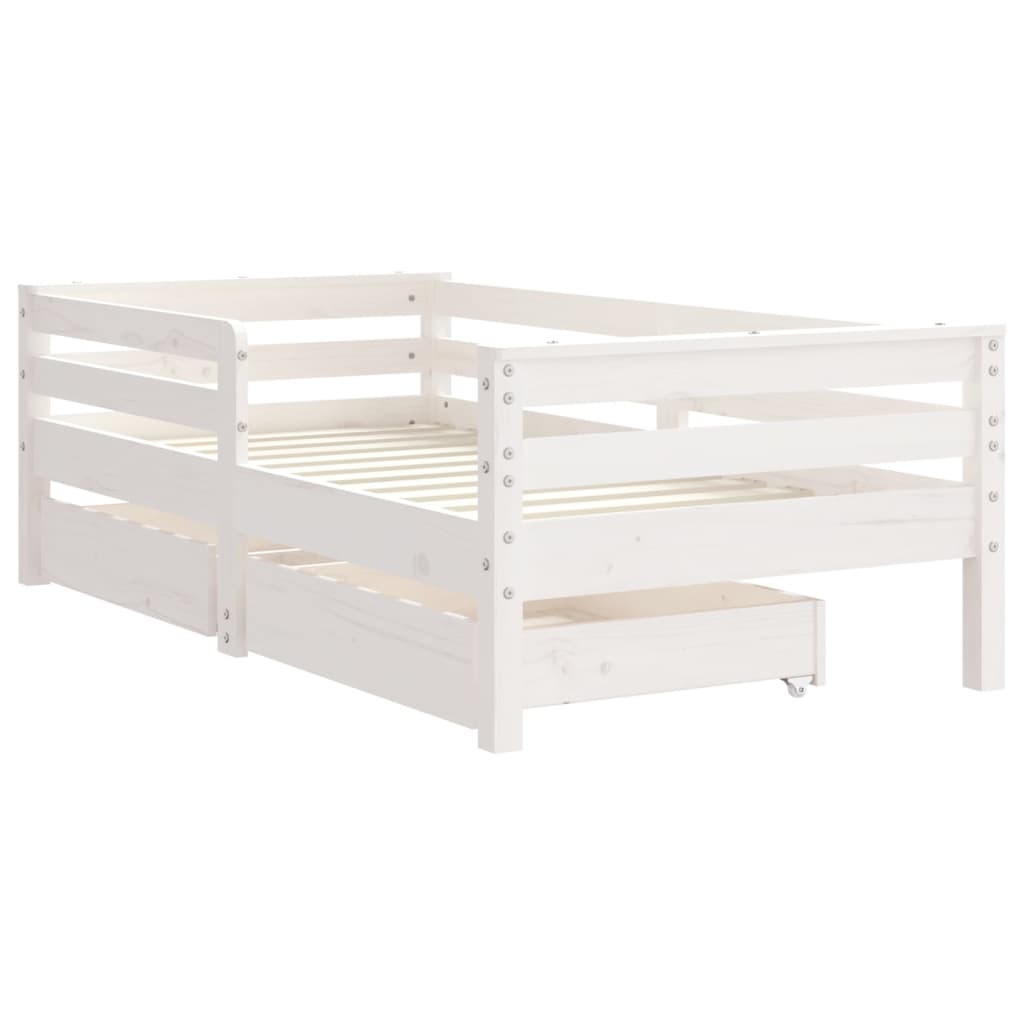 Cadru de pat copii cu sertare, alb, 70x140 cm, lemn masiv pin