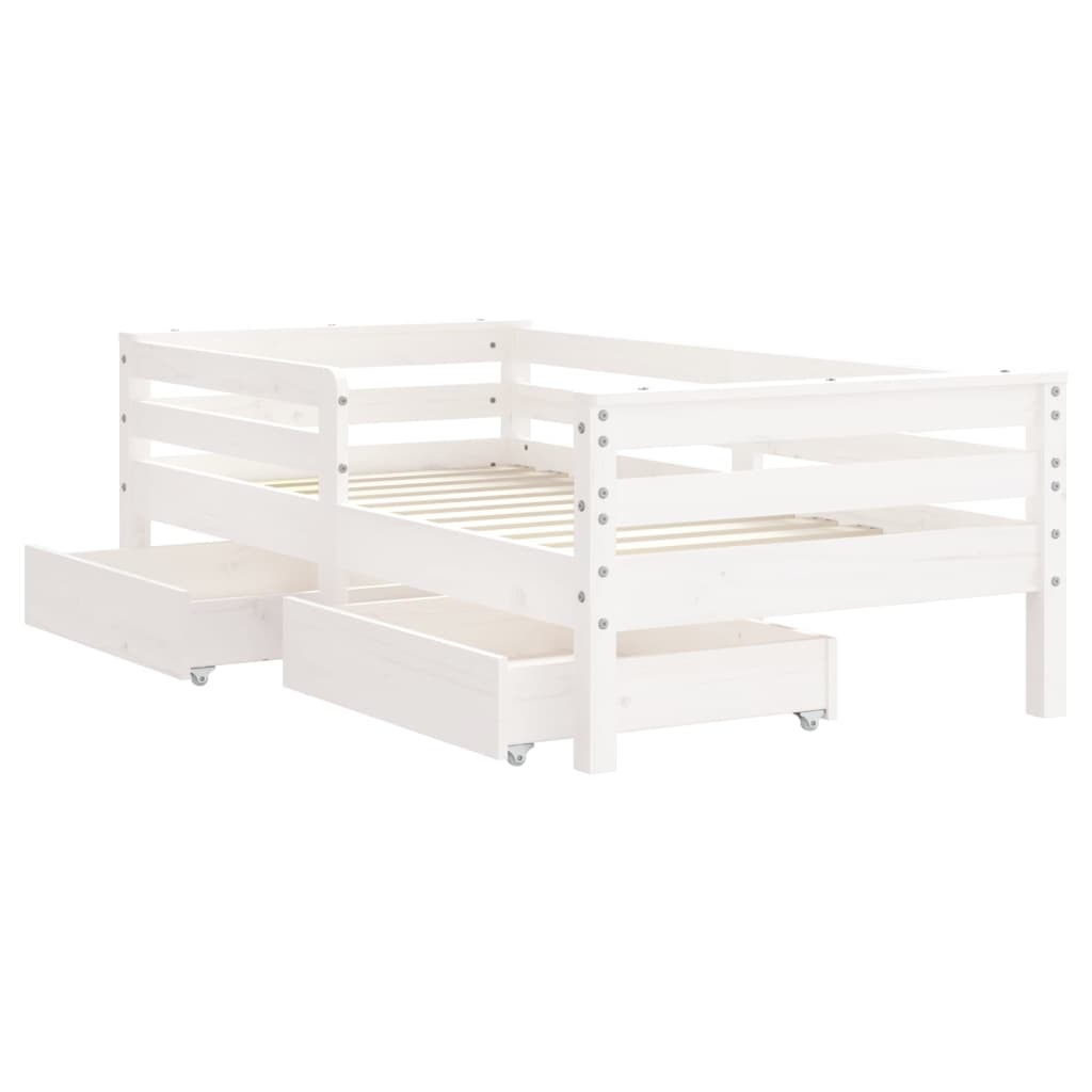 Cadru de pat copii cu sertare, alb, 70x140 cm, lemn masiv pin
