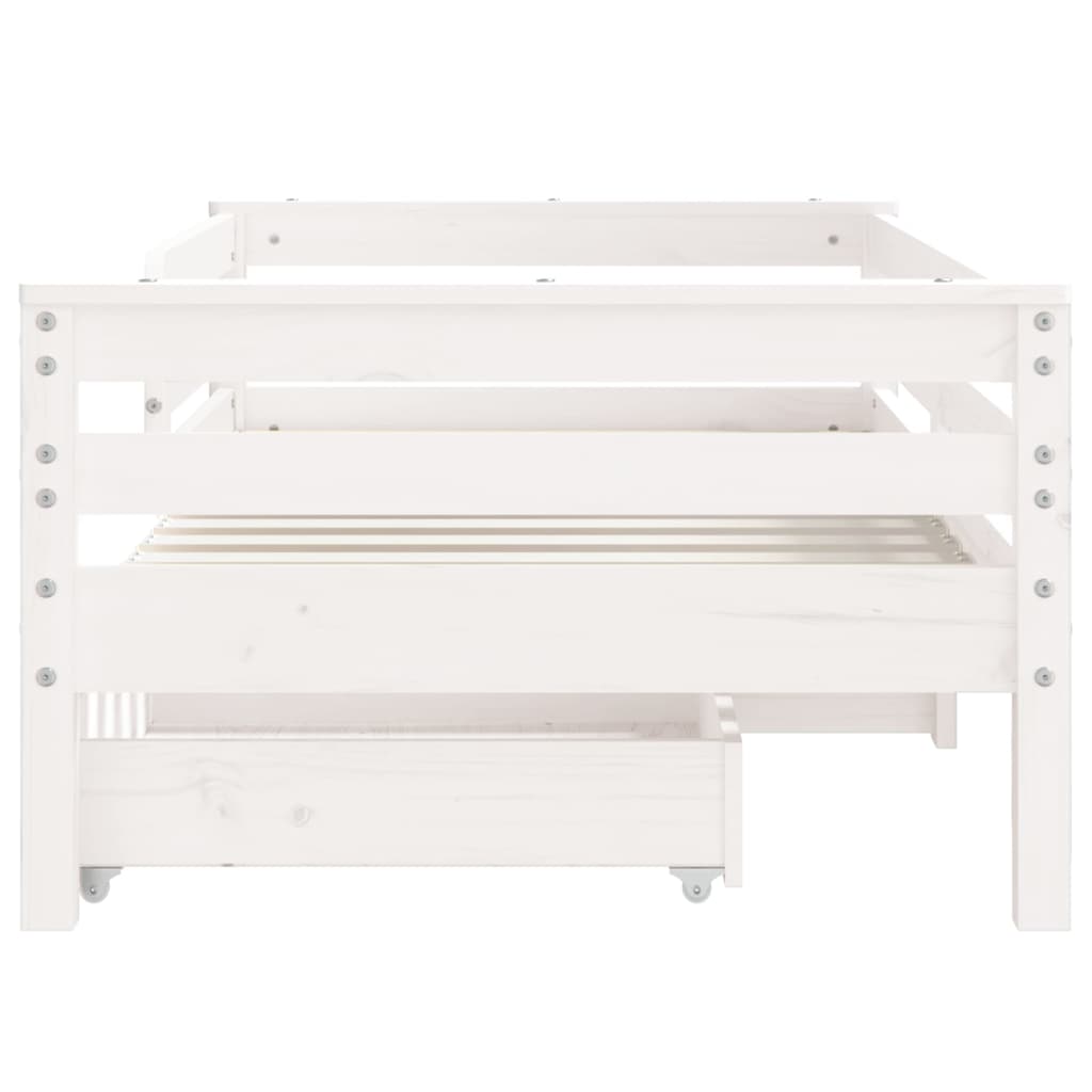 Cadru de pat copii cu sertare, alb, 70x140 cm, lemn masiv pin