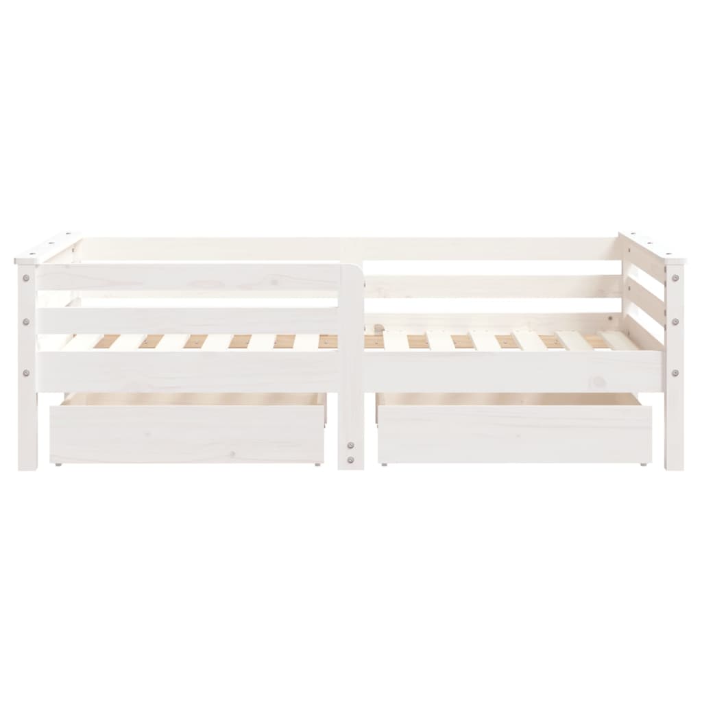 Cadru de pat copii cu sertare, alb, 70x140 cm, lemn masiv pin