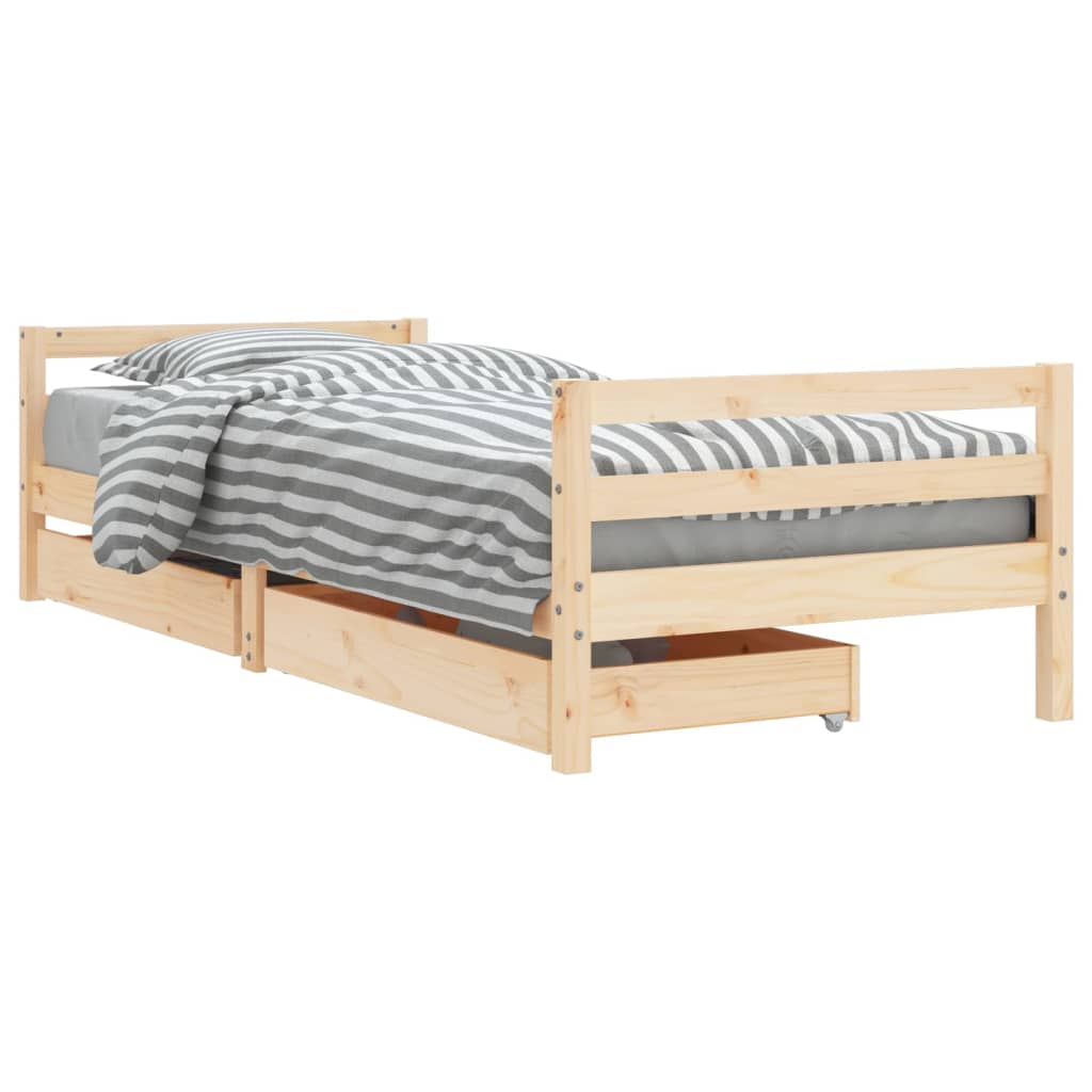 Children's bed frame with drawers, 90x190 cm, solid pine wood