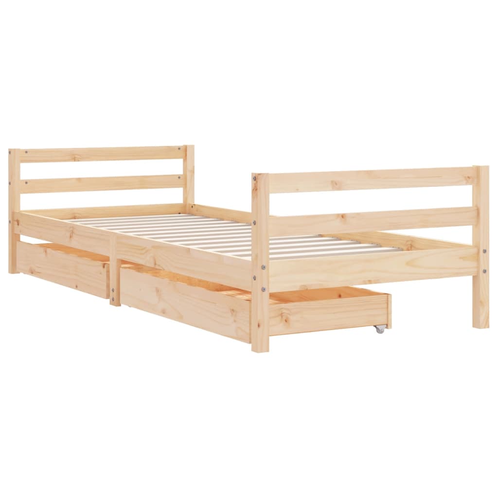 Children's bed frame with drawers, 90x190 cm, solid pine wood