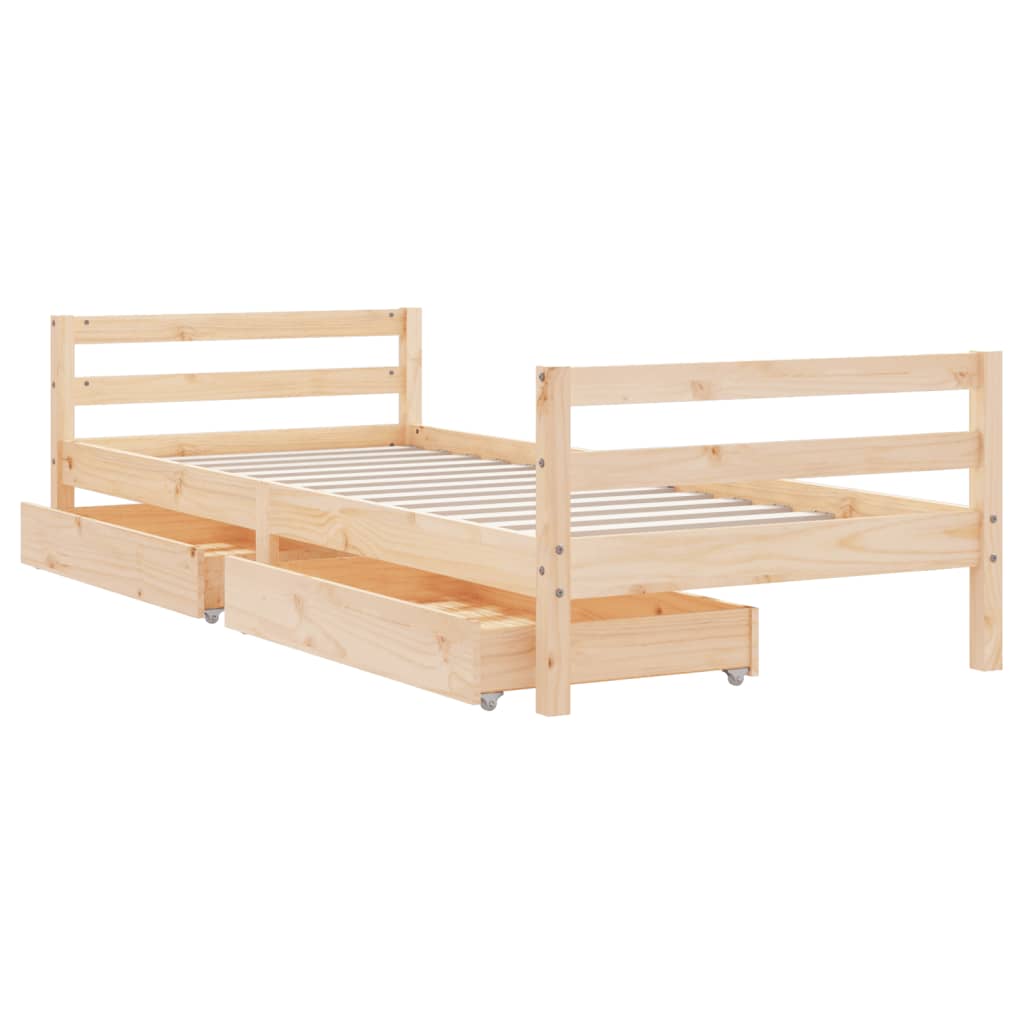 Children's bed frame with drawers, 90x190 cm, solid pine wood