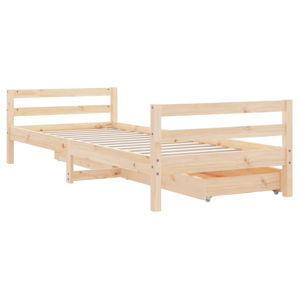 Children's bed frame with drawers, 90x190 cm, solid pine wood