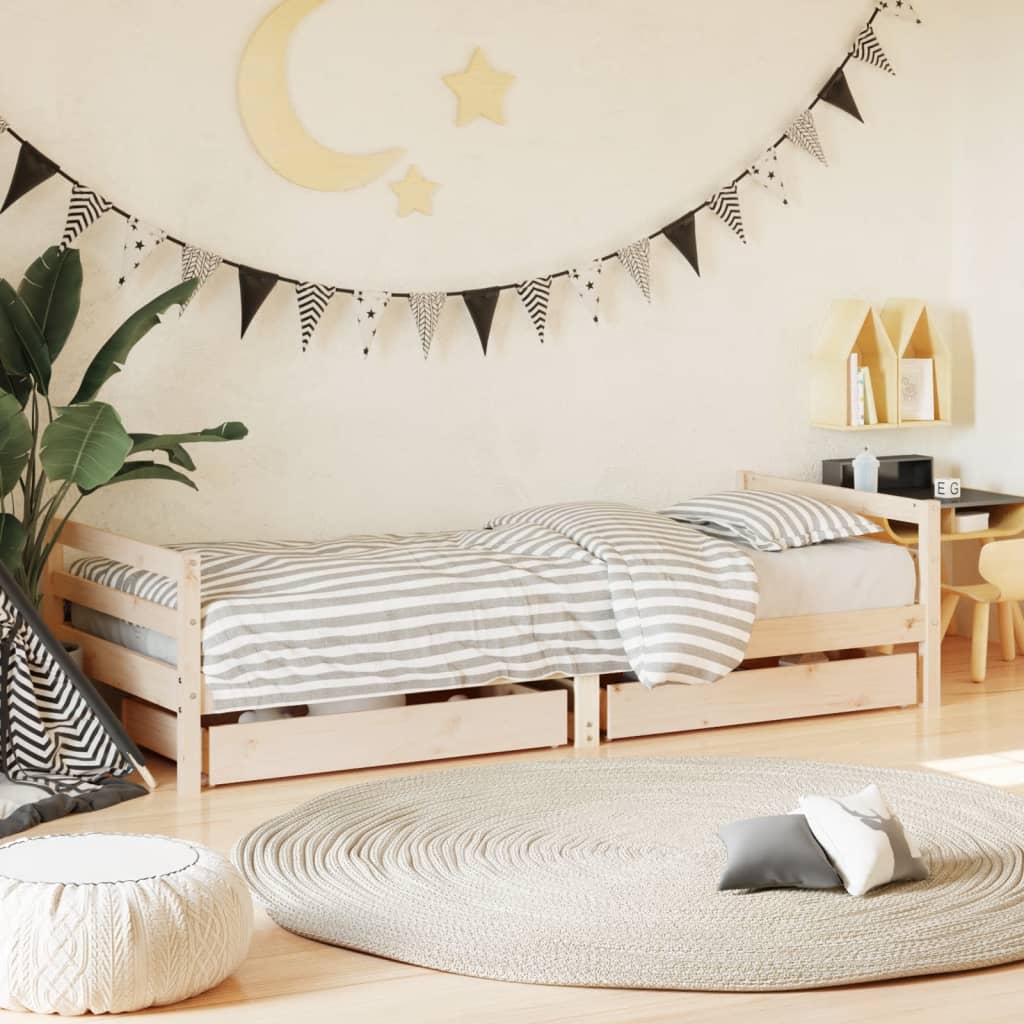 Children's bed frame with drawers, 90x190 cm, solid pine wood