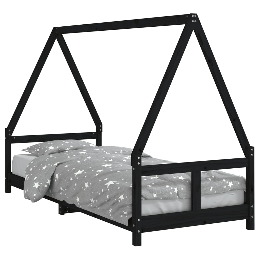 Bed frame for children, black, 80x200 cm, solid pine wood