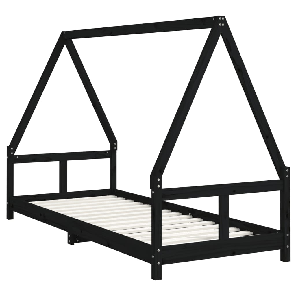 Bed frame for children, black, 80x200 cm, solid pine wood