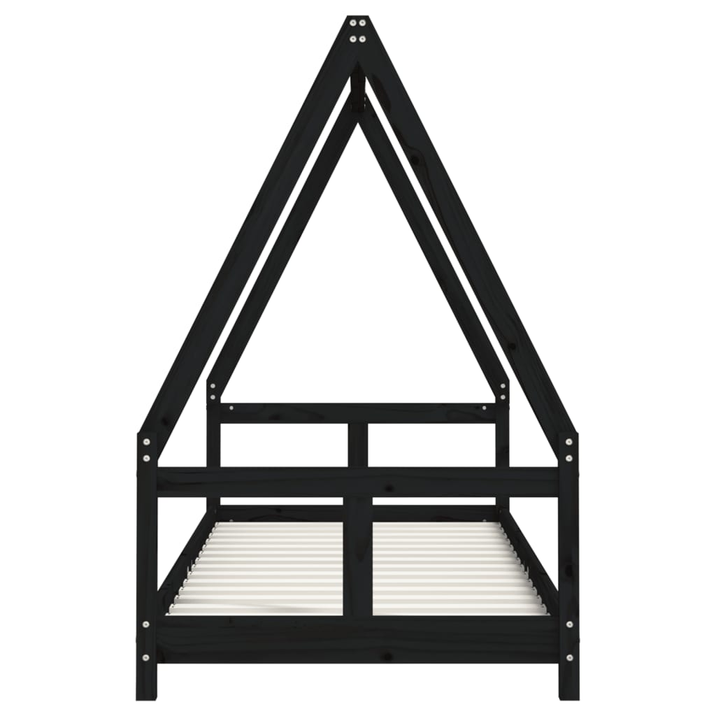 Bed frame for children, black, 80x200 cm, solid pine wood